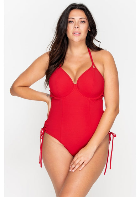 Fuller Bust Icon Red Underwired Halter Swimsuit, DD-G Cup Sizes