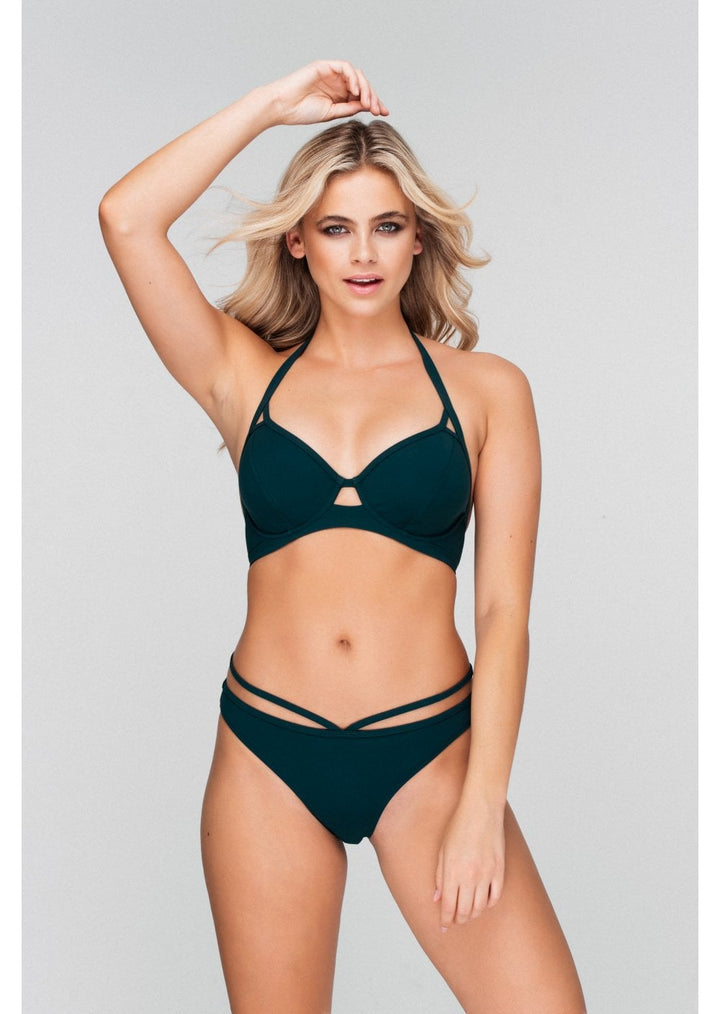 Fuller Bust Icon Forest Green Underwired Halter Strappy Bikini Top